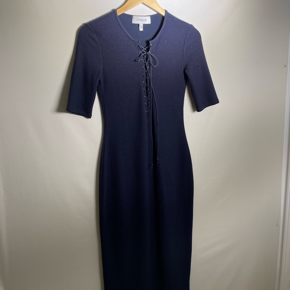 10 CROSBY DEREK LAM Navy Bodycon Midi Dress Braided - Picture 3 of 8